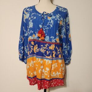 Orientique Naturally Australian Rayon colorful Blouse boho top sz US S AUS 12